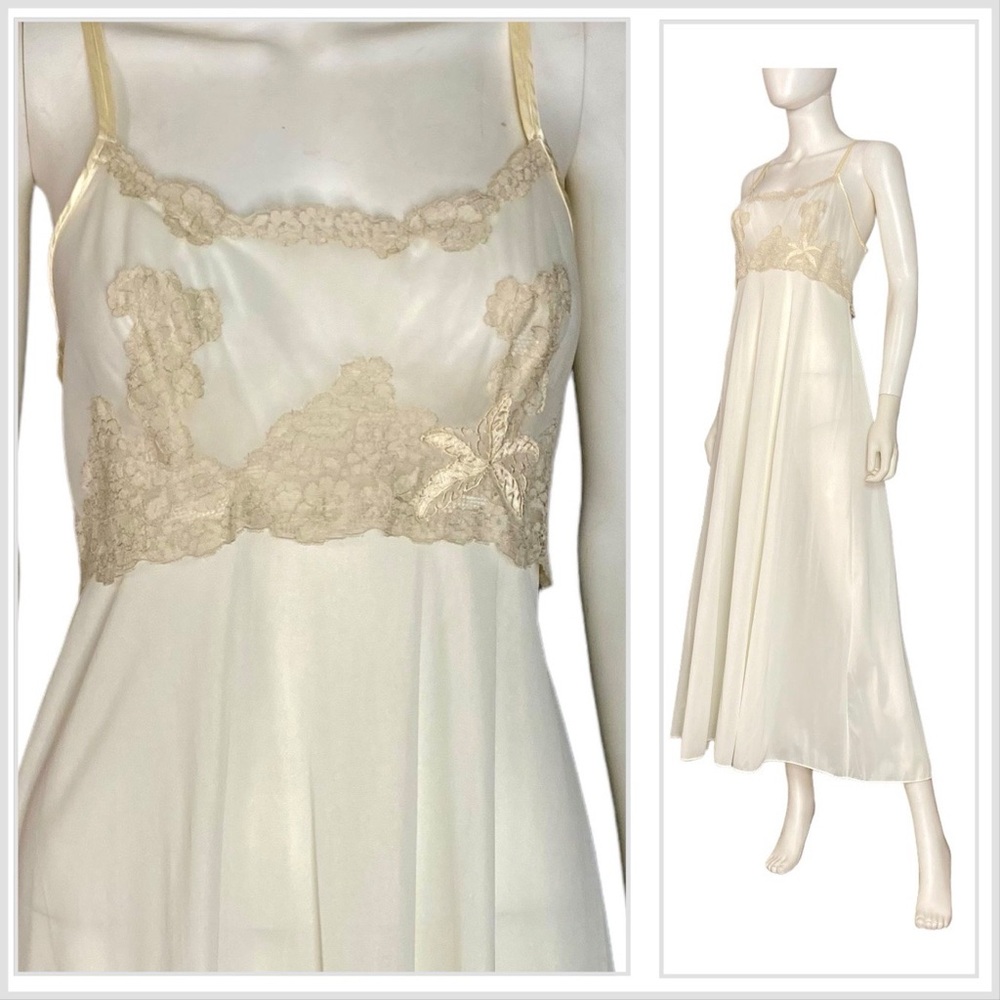 Vintage Van Roalte Cream off white nightie night gown sheer maxi slip dress